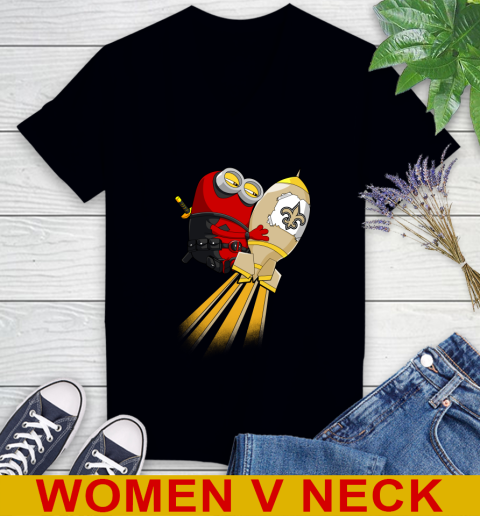 NFL Football New Orleans Saints Deadpool Minion Marvel Shirt Women's V-Neck T-Shirt