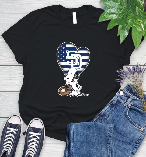 San Diego Padres MLB Baseball The Peanuts Movie Adorable Snoopy Women's T-Shirt 2