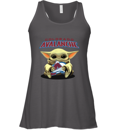 Baby Yoda Hugs The Colorado Avalanche Ice Hockey Racerback Tank