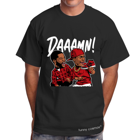 Air Jordan 1 Reverse Bred Matching Sneaker Shirt Daaamn Meme Black And Red Sneaker Black Tshirt