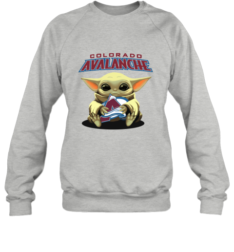Baby Yoda Hugs The Colorado Avalanche Ice Hockey Sweatshirt