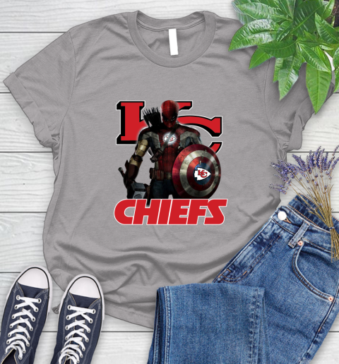 NFL Captain America Thor Spider Man Hawkeye Avengers Endgame Football Kansas City Chiefs Women's T-Shirt 5