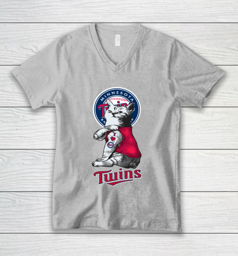 MLB Baseball My Cat Loves Minnesota Twins V-Neck T-Shirt 3
