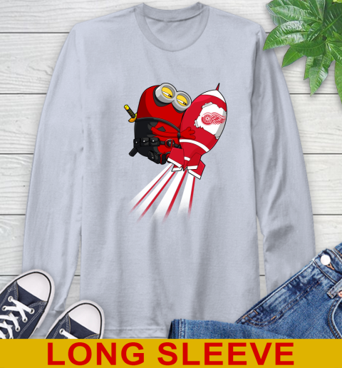 NHL Hockey Detroit Red Wings Deadpool Minion Marvel Shirt Long Sleeve T-Shirt 6