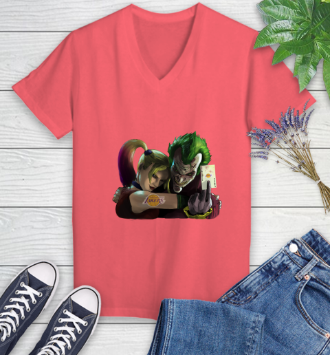 Los Angeles Lakers NBA Basketball Joker Harley Quinn Suicide Squad Women's V-Neck T-Shirt 6