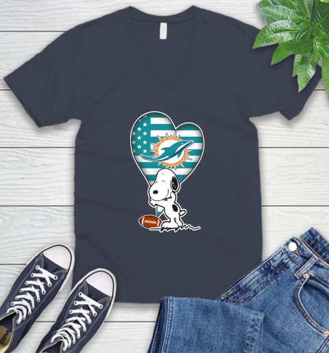 Miami Dolphins NFL Football The Peanuts Movie Adorable Snoopy V-Neck T-Shirt 9