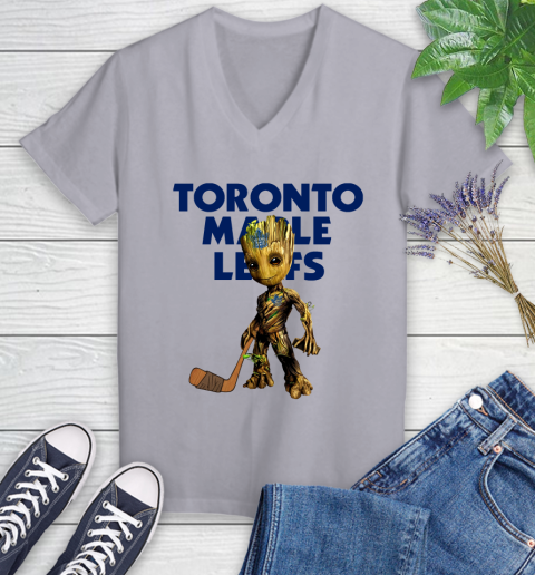 Toronto Maple Leafs NHL Hockey Groot Marvel Guardians Of The Galaxy Women's V-Neck T-Shirt 4