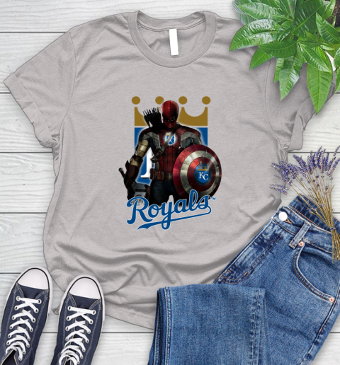 MLB Captain America Thor Spider Man Hawkeye Avengers Endgame Baseball Kansas City Royals Women's T-Shirt 10