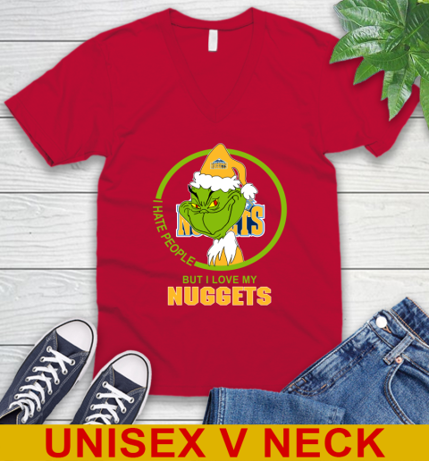 Denver Nuggets NBA Christmas Grinch I Hate People But I Love My Favorite Basketball Team V-Neck T-Shirt 7