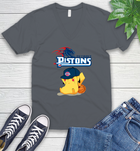 NBA Pikachu Basketball Sports Detroit Pistons V-Neck T-Shirt 5