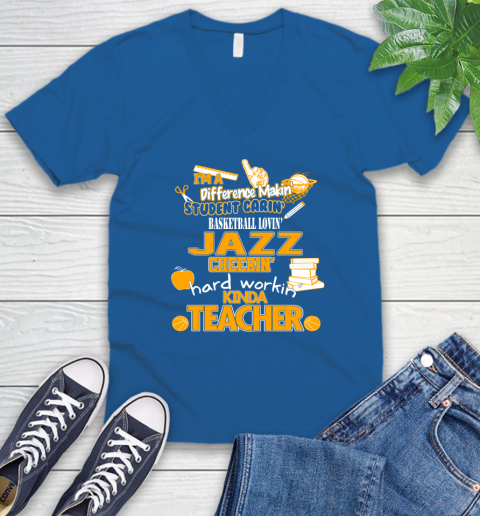 Utah Jazz NBA I'm A Difference Making Student Caring Basketball Loving Kinda Teacher V-Neck T-Shirt 5