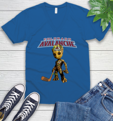 Colorado Avalanche NHL Hockey Groot Marvel Guardians Of The Galaxy V-Neck T-Shirt 6