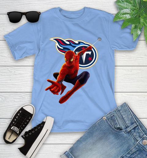 NFL Spider Man Avengers Endgame Football Tennessee Titans Youth T-Shirt 11