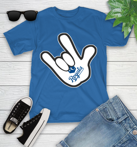 Kansas City Royals MLB Baseball Mickey Rock Hand Disney Youth T-Shirt 9