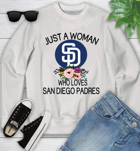 MLB Just A Woman Who Loves San Diego Padres Baseball Sports Youth Sweatshirt