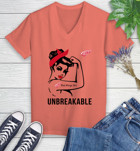 NHL Detroit Red Wings Girl Unbreakable Hockey Sports Women's V-Neck T-Shirt 3