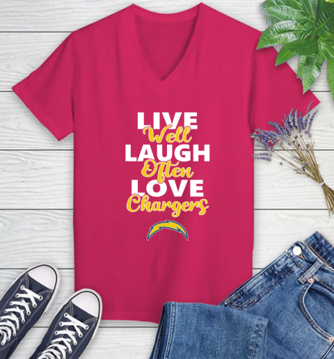 NFL Football Los Angeles Chargers Live Well Laugh Often Love Shirt Women's V-Neck T-Shirt 7