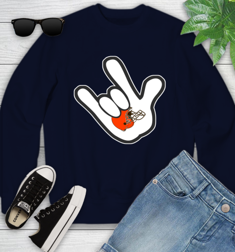 Cleveland Browns NFL Football Mickey Rock Hand Disney Youth Sweatshirt 3