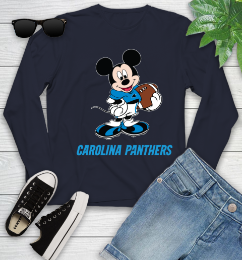 NFL Football Carolina Panthers Cheerful Mickey Mouse Shirt Youth Long Sleeve 3