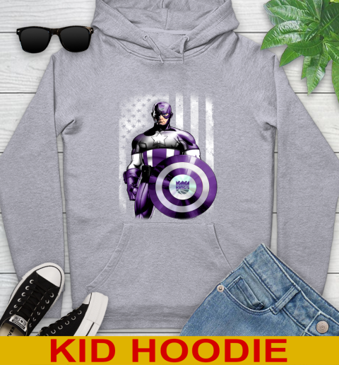Sacramento Kings NBA Basketball Captain America Marvel Avengers American Flag Shirt Youth Hoodie 6
