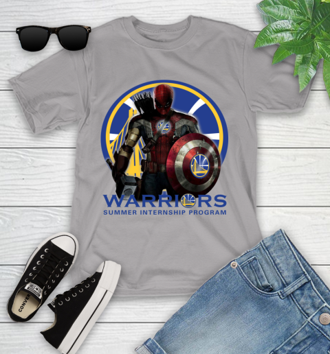 Golden State Warriors NBA Basketball Captain America Thor Spider Man Hawkeye Avengers Youth T-Shirt 4