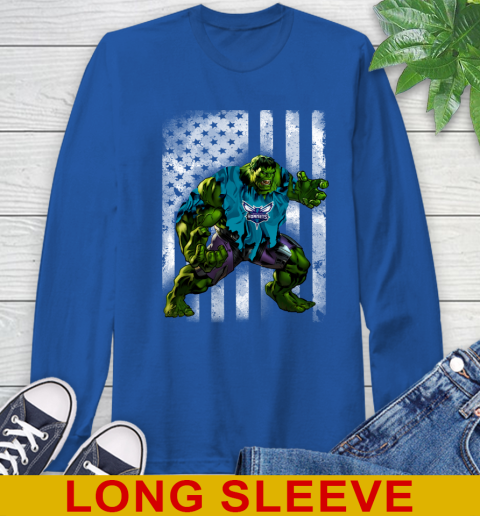 Charlotte Hornets Hulk Marvel Avengers NBA Basketball American Flag Long Sleeve T-Shirt 11