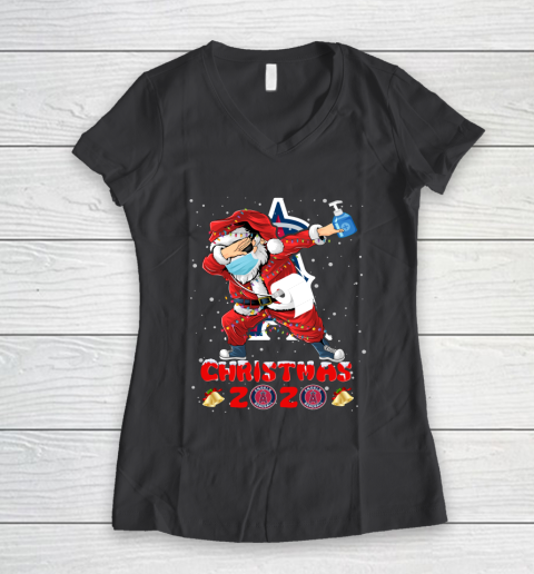 Los Angeles Angels Funny Santa Claus Dabbing Christmas 2020 MLB Women's V-Neck T-Shirt 6