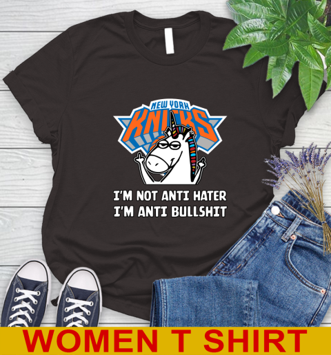 New York Knicks NBA Basketball Unicorn I'm Not Anti Hater I'm Anti Bullshit Women's T-Shirt 8