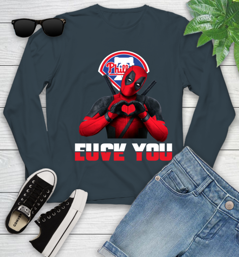 MLB Philadelphia Phillies Deadpool Love You Fuck You Baseball Sports Youth Long Sleeve 9