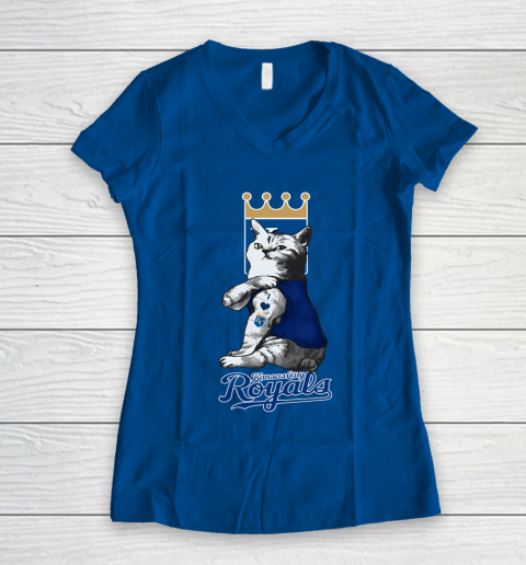 MLB Baseball My Cat Loves Kansas City Royals Women's V-Neck T-Shirt 7
