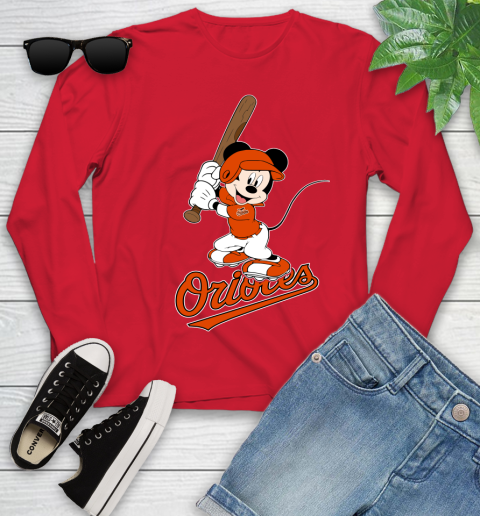MLB Baseball Baltimore Orioles Cheerful Mickey Mouse Shirt Youth Long Sleeve 11