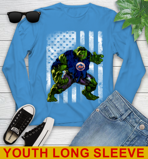 New York Mets Hulk Marvel Avengers MLB Baseball American Flag Youth Long Sleeve 8