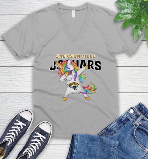 Jacksonville Jaguars NFL Football Funny Unicorn Dabbing Sports V-Neck T-Shirt 4