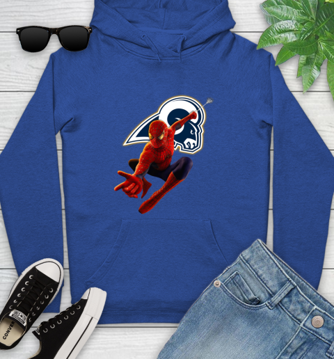 NFL Spider Man Avengers Endgame Football Los Angeles Rams Youth Hoodie 9