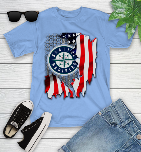 Seattle Mariners MLB Baseball American Flag Youth T-Shirt 15