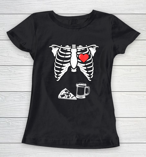 Skeleton Pregnancy Pizza Beer Xray Funny Halloween Soon Dad Women's T-Shirt