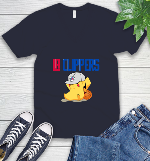 NBA Pikachu Basketball Sports Los Angeles Clippers V-Neck T-Shirt 3