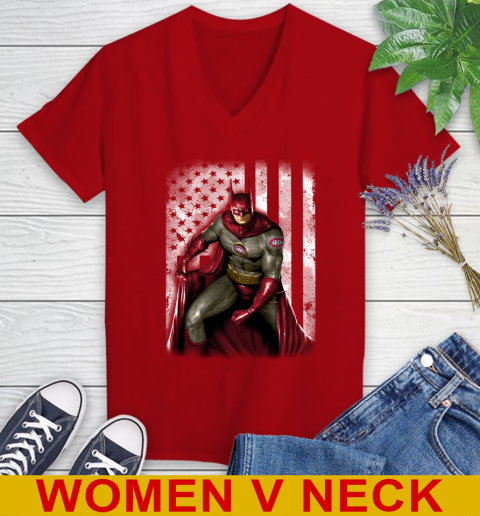 Montreal Canadiens NHL Hockey Batman DC American Flag Shirt Women's V-Neck T-Shirt 10