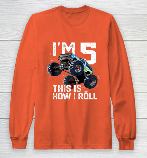 Kids I'm 5 This is How I Roll Monster Truck 5th Birthday Boy Gift 5 Year Old Long Sleeve T-Shirt 3