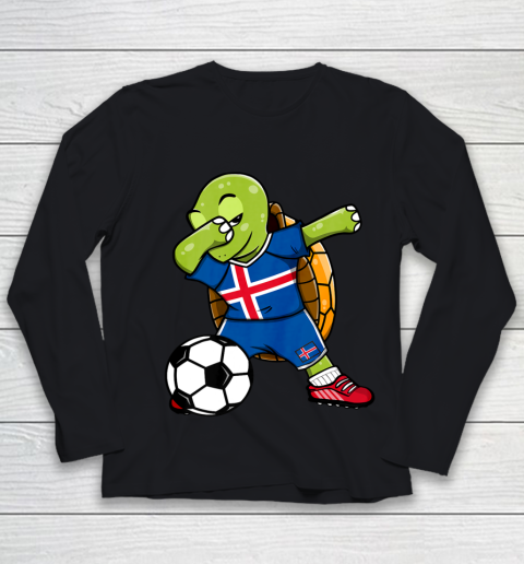 Dabbing Turtle Iceland Soccer Fans Jersey Icelandic Football Youth Long Sleeve