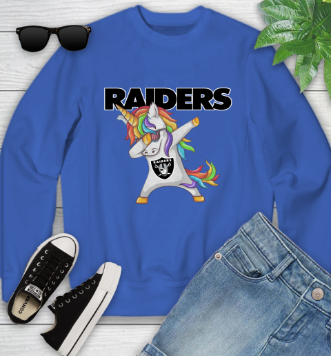 Oakland Raiders NFL Football Funny Unicorn Dabbing Sports Youth Sweatshirt 8
