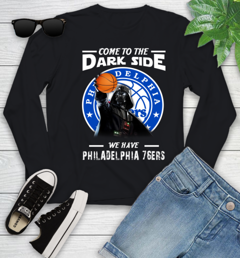 NBA Come To The Dark Side We Have Philadelphia 76ers Star Wars Darth Vader Basketball Youth Long Sleeve