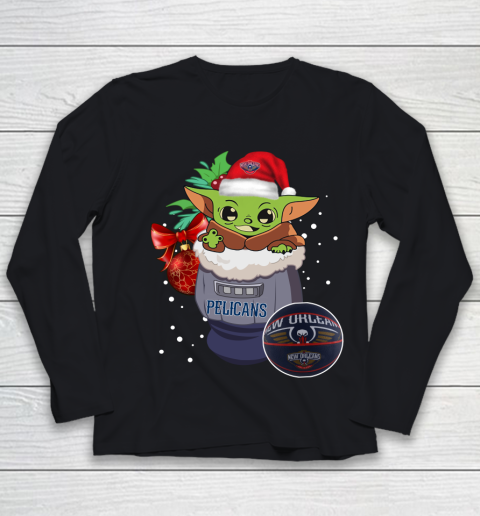 New Orleans Pelicans Christmas Baby Yoda Star Wars Funny Happy NBA Youth Long Sleeve