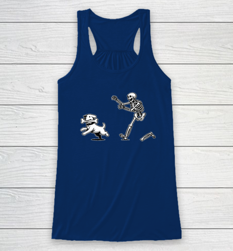 Halloween Dog, Funny Skeleton, Skeleton Chasing Dog Racerback Tank 4