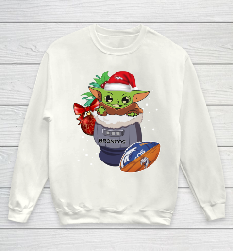 Denver Broncos Christmas Baby Yoda Star Wars Funny Happy NFL Youth Sweatshirt 2