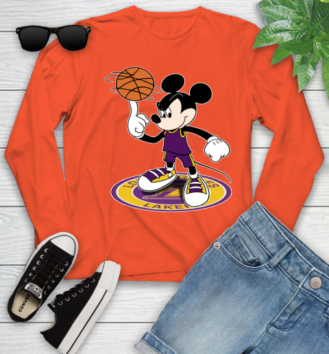NBA Basketball Los Angeles Lakers Cheerful Mickey Disney Shirt Youth Long Sleeve 4