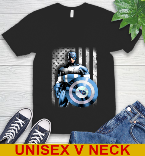 Tennessee Titans NFL Football Captain America Marvel Avengers American Flag Shirt V-Neck T-Shirt