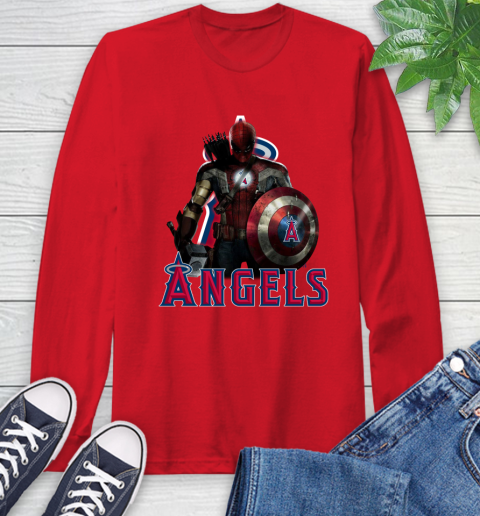 MLB Captain America Thor Spider Man Hawkeye Avengers Endgame Baseball Los Angeles Angels Long Sleeve T-Shirt 10