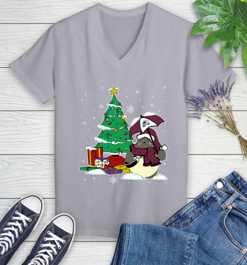 Colorado Avalanche NHL Hockey Cute Tonari No Totoro Christmas Sports Women's V-Neck T-Shirt 4