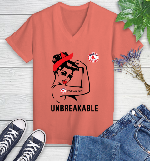 MLB Boston Red Sox Girl Unbreakable Baseball Sports Women's V-Neck T-Shirt 3